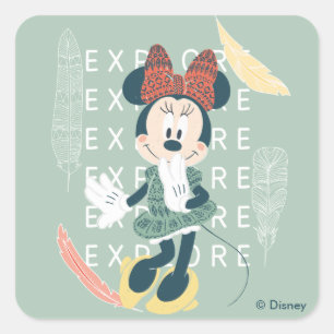 Sticker Carré Minnie Mouse N'arrêtez jamais d'explorer