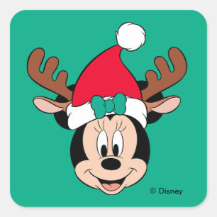 Sticker Carré Minnie Mouse Oreilles de Renne & Chapeau de Père