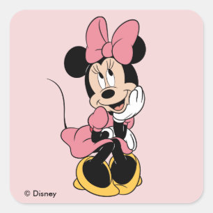 Sticker Carré Minnie Mouse Posant en rose