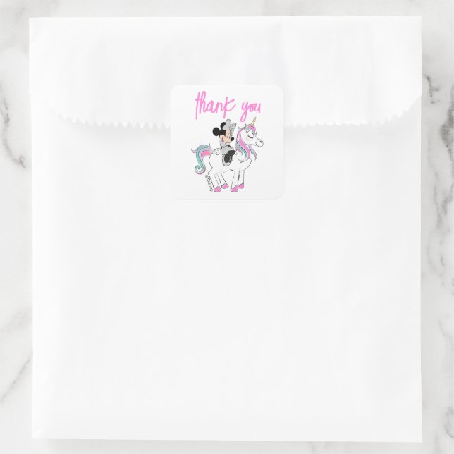 Sticker Carré Minnie Mouse | Rainbow Unicorn Girls Birthday (Sac)