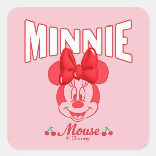 Sticker Carré Minnie Mouse Retro Sourire Cerise