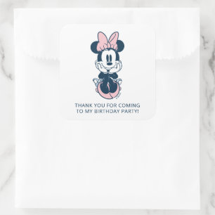 Sticker Carré Minnie Mouse Rose et Bleu 1er Anniversaire Merci