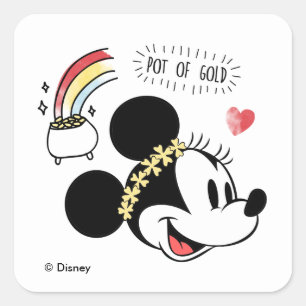 Sticker Carré Minnie Mouse Saint-Patrick - Pot d'or