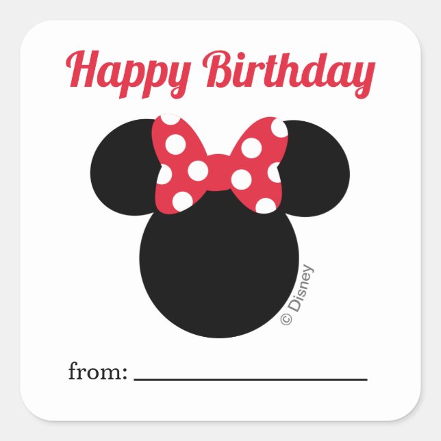 Sticker Carré Minnie Mouse | Un cadeau de - Anniversaire (Devant)