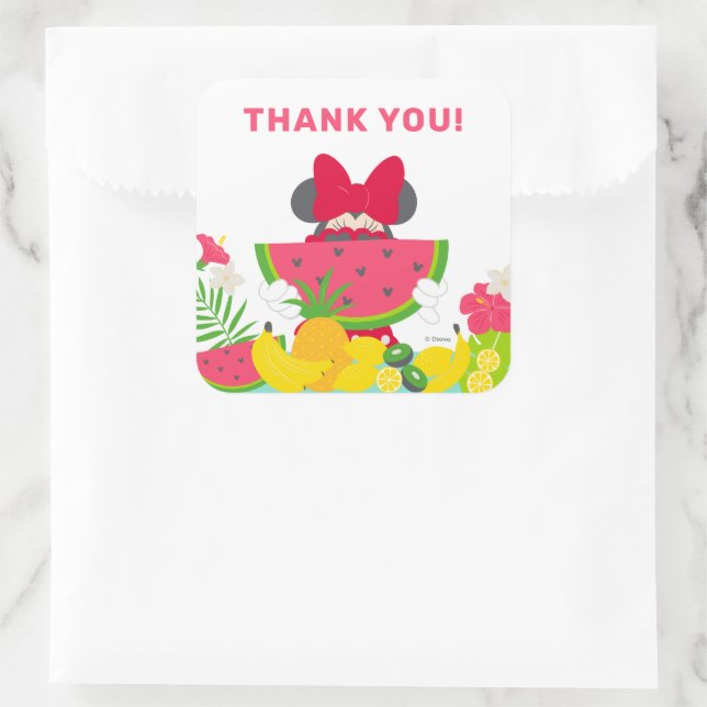 Sticker Carré Minnie Mouse | Un dans un Melon Anniversaire Merci (Sac)