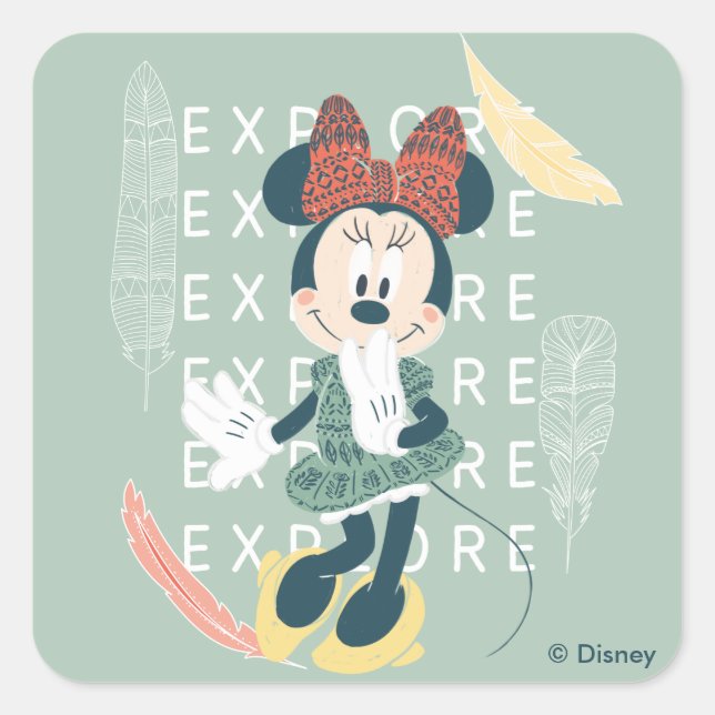 Sticker Carré Minnie | N'arrêtez jamais d'explorer (Devant)