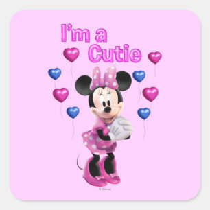 Sticker Carré Minnie Rose Mignonne avec des Cœurs