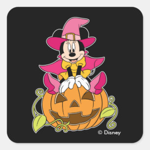 Sticker Carré Minnie Souris assise sur Jack-O-Lantern