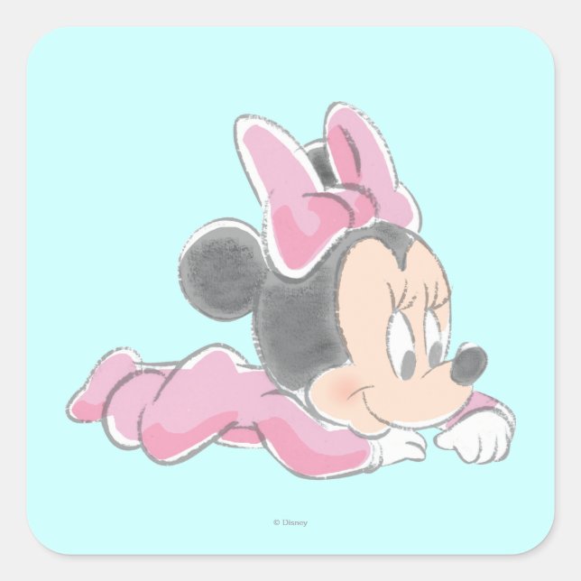 Sticker Carré Minnie souris bébé | Pyjamas roses (Devant)