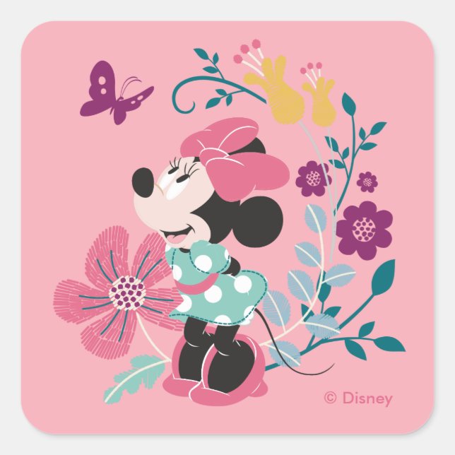 Sticker Carré Minnie Souris & Fleurs - Bonne Fête des Mères (Devant)