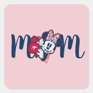 Sticker Carré Minnie Souris motifs floraux - Bonne fête des mère