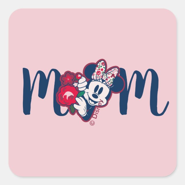 Sticker Carré Minnie Souris motifs floraux - Bonne fête des mère (Devant)