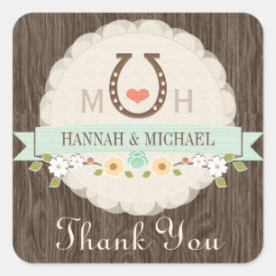 STICKER CARRÉ MINT HORSESHOE COEUR MERCI MARIAGE OCCIDENTAL