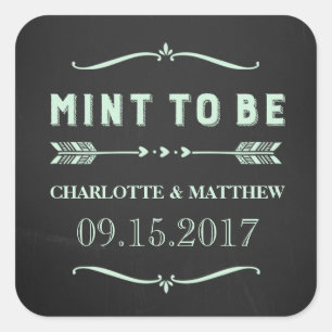 Sticker Carré Mint to Be Rustic Chalkboard Wedding Favor Tags
