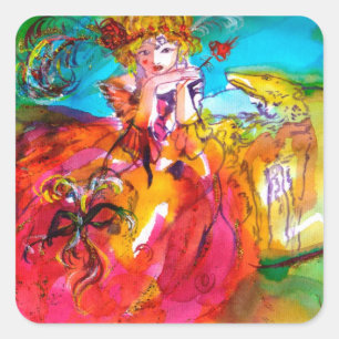 Sticker Carré MIRANDOLINA, rose, jaune fuchsia