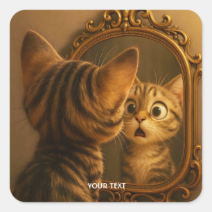 Sticker Carré Miroir de chat surpris fantaisie mignon