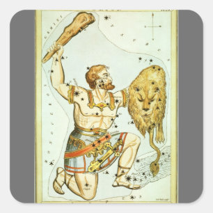 Sticker Carré Miroir d'Urania, Carte céleste d'astronomie vintag