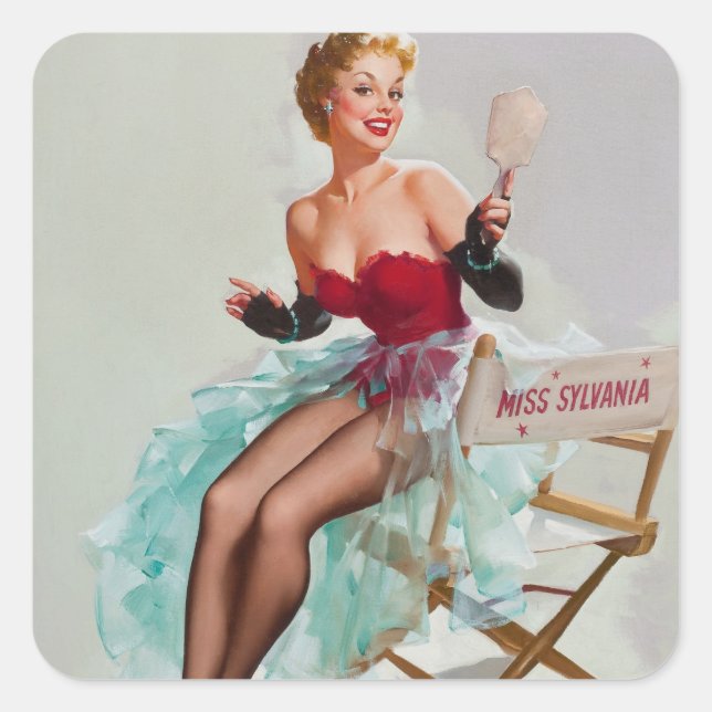 Sticker Carré Miss Sylvania Pin-Up Girl (Devant)