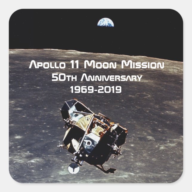 Sticker Carré Mission historique Apollo 11 Moon 50e anniversaire (Devant)