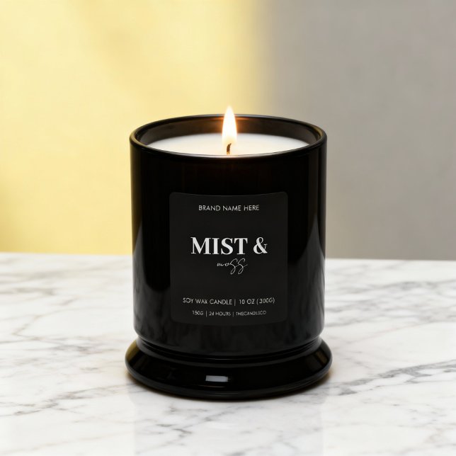 Sticker Carré Mist & Moss Custom Candle Label Black White  (Créateur téléchargé)