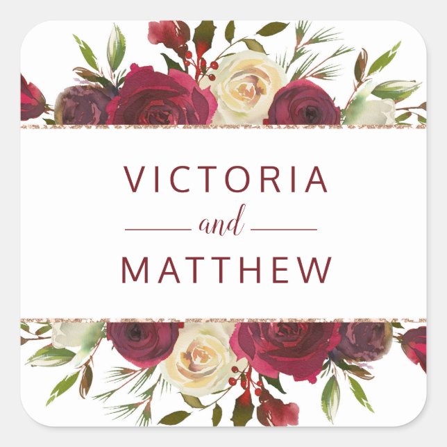 Sticker Carré Mistletoe Manor Aquarelle Florale Monogramme Maria (Devant)