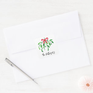 Sticker Carré Mistletoe Nom Festive Rouge Vert Baiser