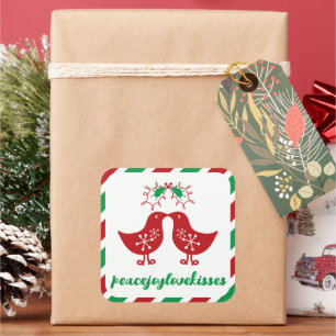 Sticker Carré Mistletoes Kissing Chicks Mr & Mrs 1st Christmas