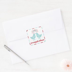 Sticker Carré Mistletoes Kissing Chicks Mr & Mrs 1st Christmas
