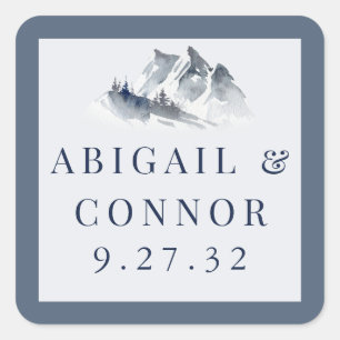 Sticker Carré Misty Mountain Blue Grey Blanc Élégant Bordure