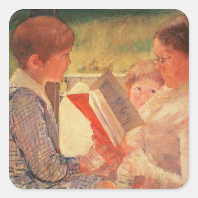 Sticker Carré Mme Cassatt Lecture à ses petits-enfants, 1888 (Devant)
