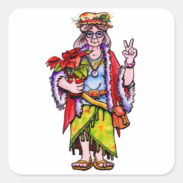 Sticker Carré Mme Hippie Père Noël (Devant)