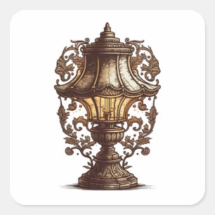 Sticker Carré Mobilier Antique, Lampe Vintage, Style Cartoon