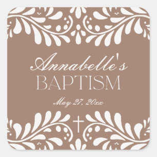 Sticker Carré Mocha Brown Talavera Espagne Fiesta Baptême Favori