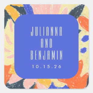 Sticker Carré Mod Blue Artsy Abstrait Mariage botanique personna