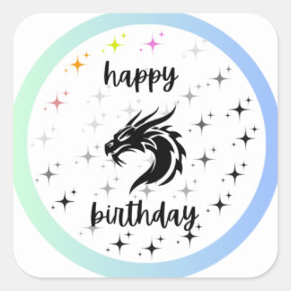 Sticker Carré mode simi dragon noir étoiles joyeux anniversaire