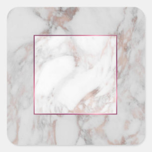 Sticker Carré Modèle blanc élégant en marbre doré Rose personnal