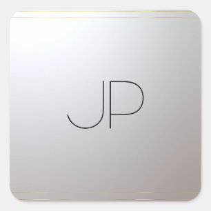 Sticker Carré Modèle d'argent d'or monogramme personnalisé initi