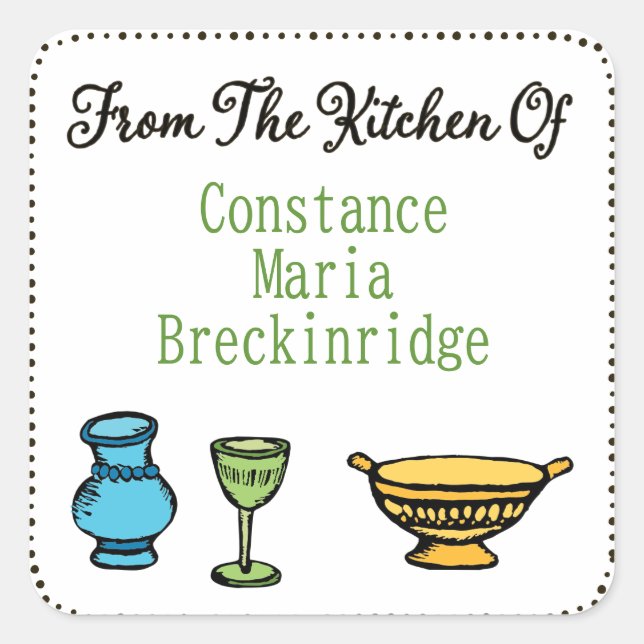 Sticker Carré Modèle d'autocollant Whimsical "From the Kitchen O (Devant)