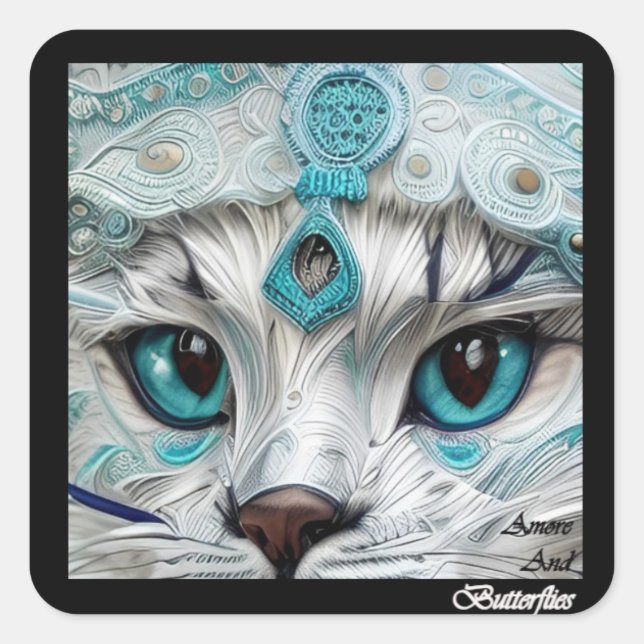 Sticker Carré Modèle de Casquette des autocollants, Yeux de chat (Devant)