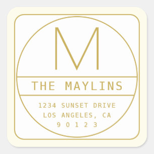 Sticker Carré Modèle de design rétro-moderne modifiable en or et