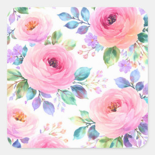 Sticker Carré Modèle de nom personnalisé Floral Boho Lever de so