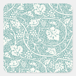 Sticker Carré Modèle de raisin de William Morris sarcelle turquo
