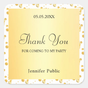 Sticker Carré Modèle de script Merci Faux Gold Confetti