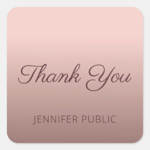 Sticker Carré Modèle de script tapé Merci couleur or rose