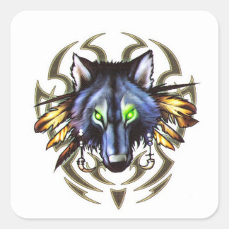 Sticker Carré Modèle de tatouage de loup tribal