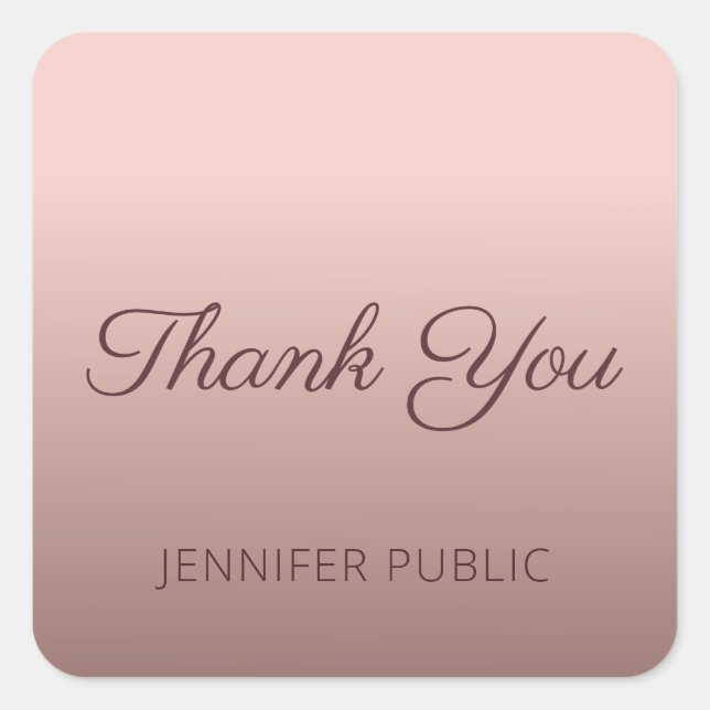 Sticker Carré Modèle de texte Merci tapé en rose gold (Devant)