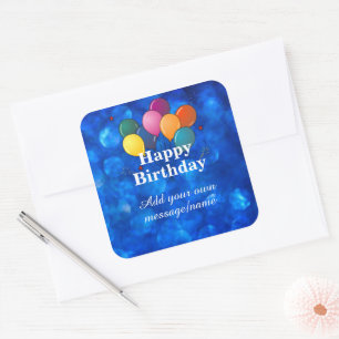 Sticker Carré Modèle Joyeux Anniversaire, personnalisez,