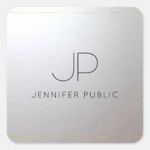 Sticker Carré Modèle personnalisé Monogram Gold Silver Initial