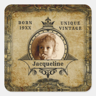 Sticker Carré Modèle photo d'anniversaire personnalisé Vintage R