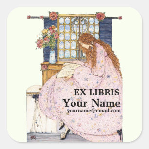 Sticker Carré Modèle rétro Ex Libris de Jessie Marion King